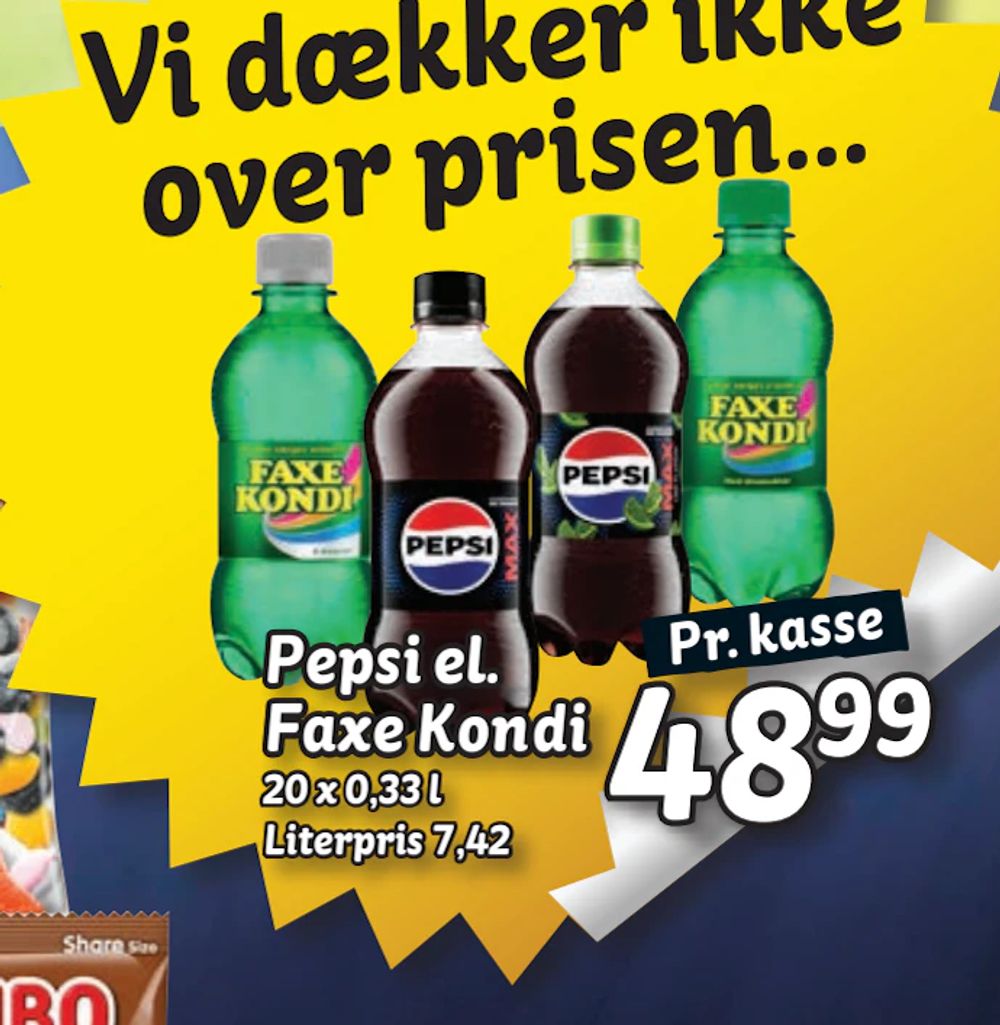Tilbud på Pepsi el. Faxe Kondi fra fakta Tyskland til 48,99 kr.