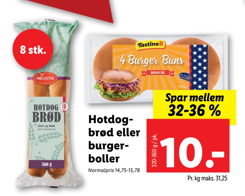 Tilbud på Hotdogbrød eller burgerboller fra Lidl til 10 kr.