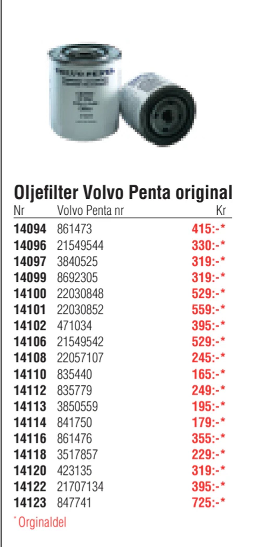 Erbjudanden på Oljefilter Volvo Penta original från Erlandsons Brygga för 165 kr