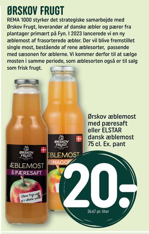 Ørskov æblemost med pæresaft eller ELSTAR dansk æblemost 75 cl. Ex. pant