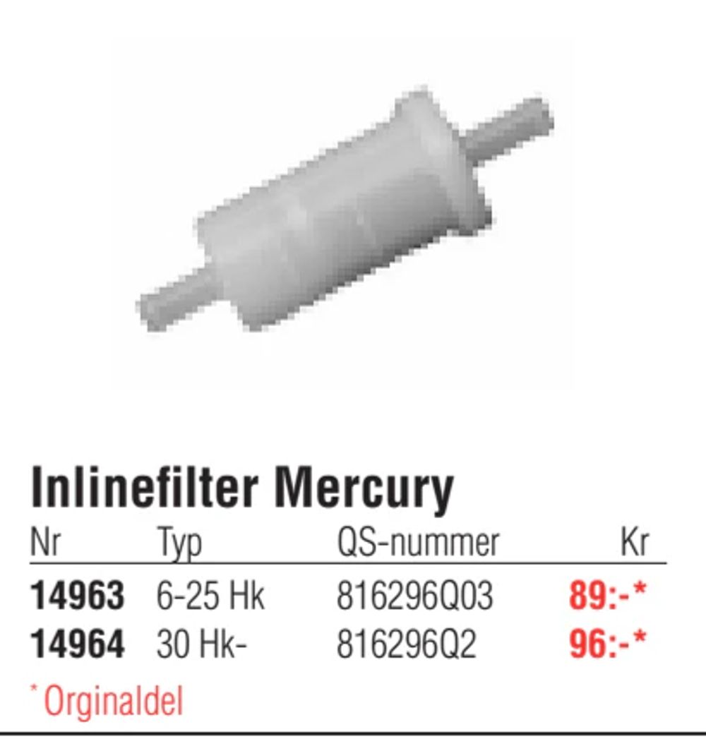 Erbjudanden på Inlinefilter Mercury från Erlandsons Brygga för 89 kr
