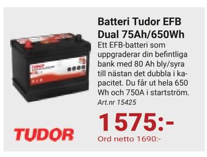 Batteri Tudor EFB Dual 75Ah/650Wh