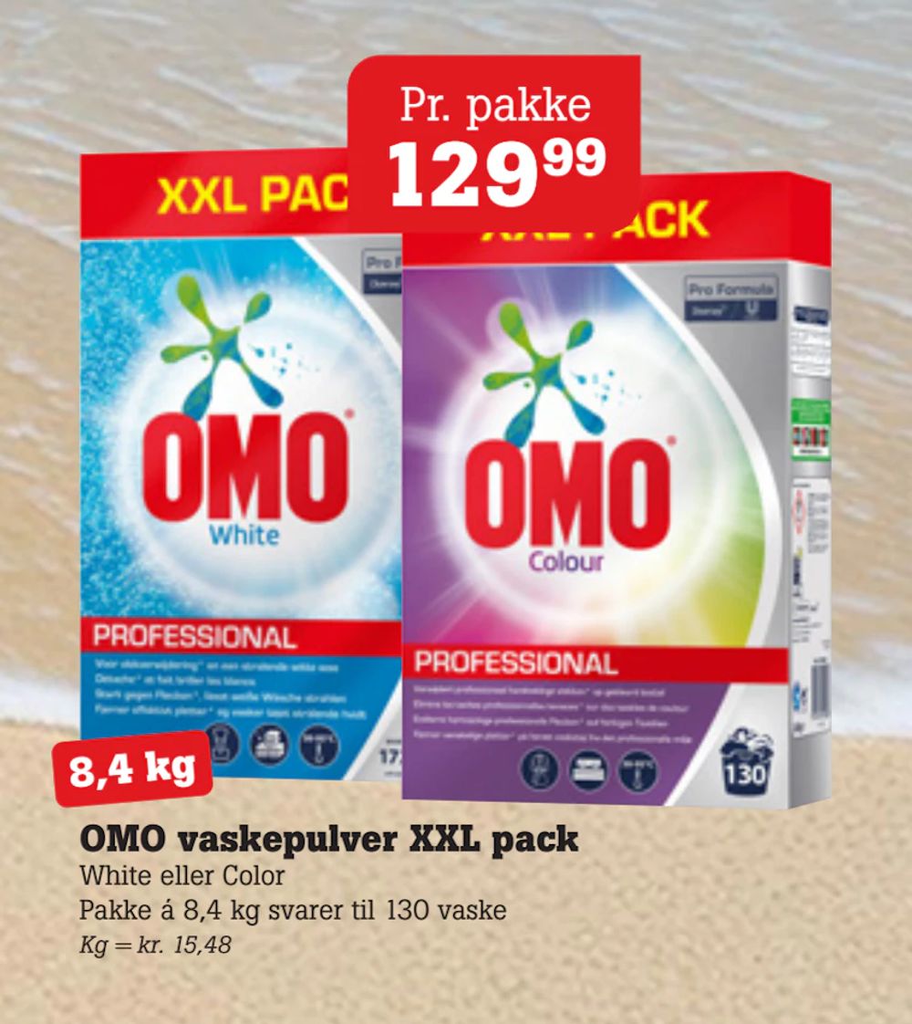 Tilbud på OMO vaskepulver XXL pack fra Poetzsch Padborg til 129,99 kr.