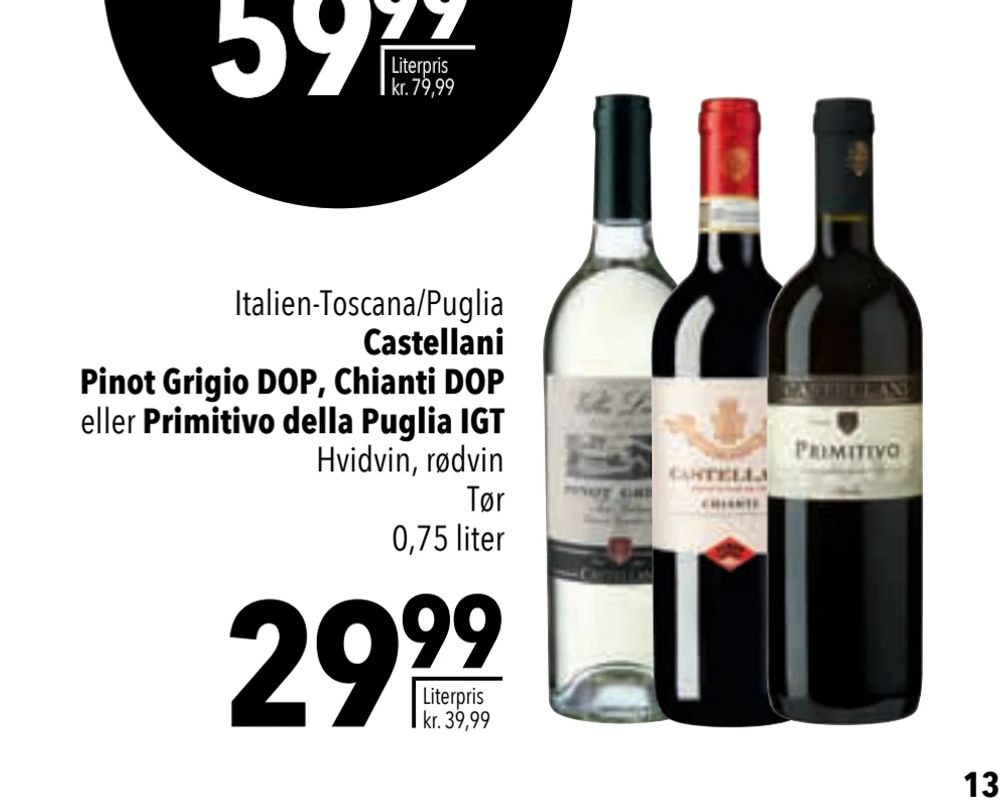 Tilbud på Castellani Pinot Grigio DOP, Chianti DOP eller Primitivo della Puglia IGT fra CITTI til 29,99 kr.