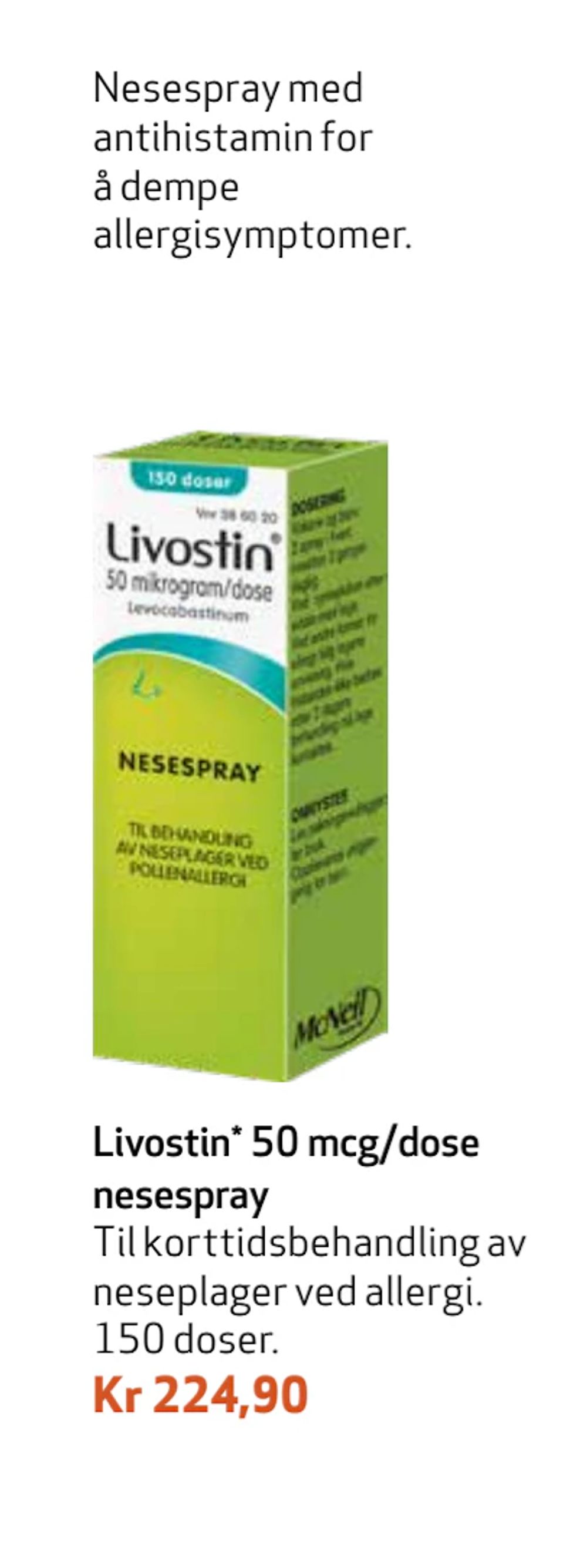 Tilbud på Livostin 50 mcg/dose nesespray fra Apotek 1 til 224,90 kr