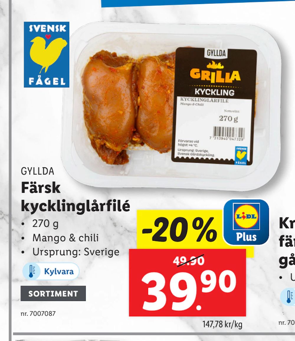 Erbjudanden på Färsk kycklinglårfilé från Lidl för 39,90 kr