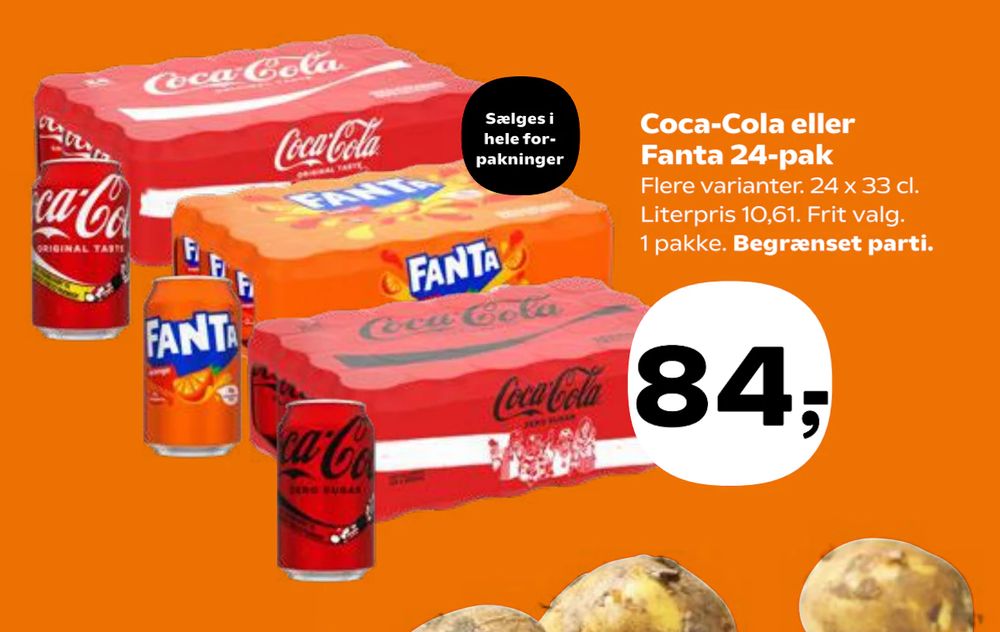 Tilbud på Coca-Cola eller Fanta 24-pak fra Kvickly til 84 kr.