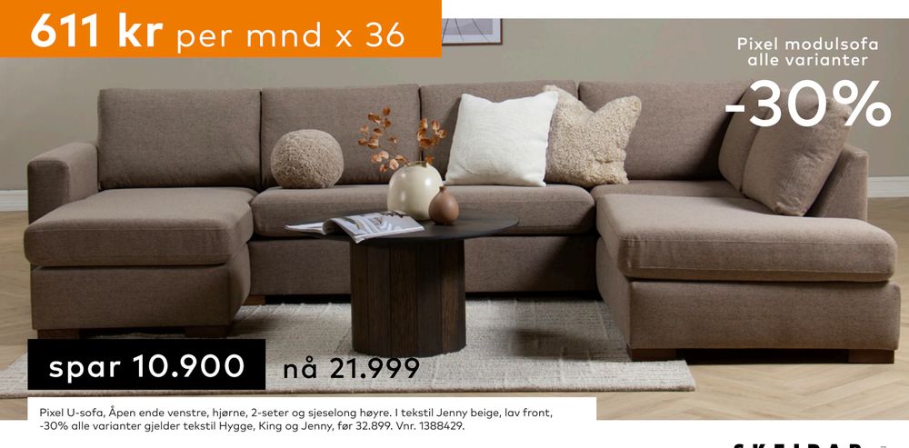 Tilbud på Pixel U-sofa fra Skeidar til 21 999 kr