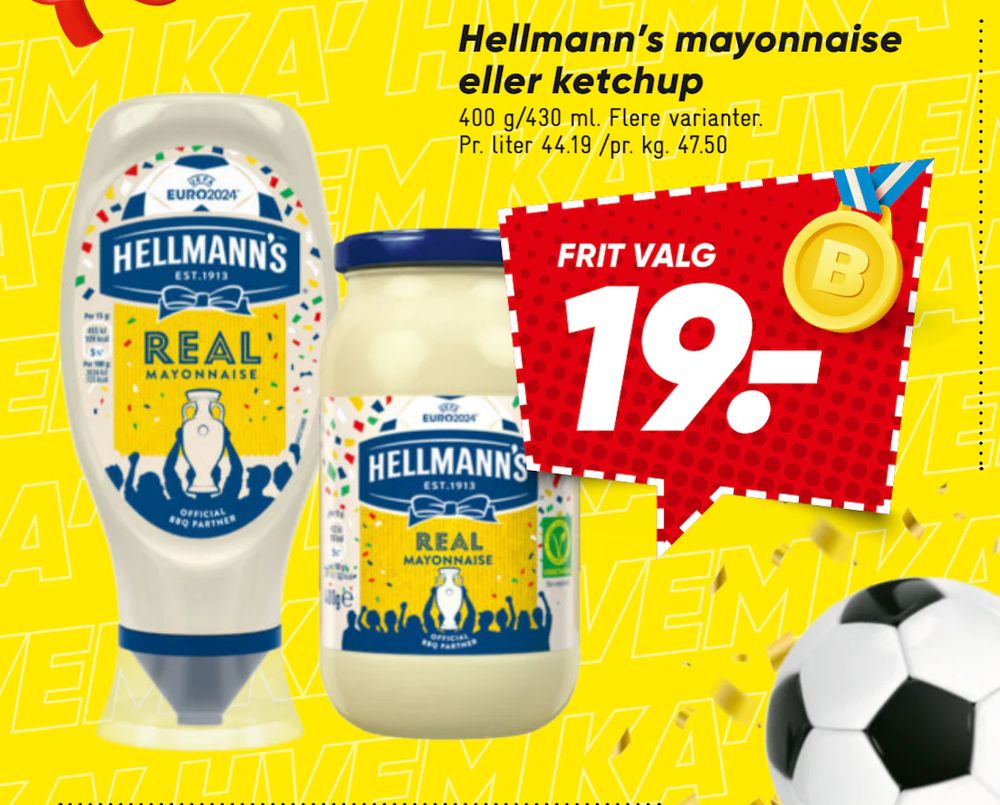Tilbud på Hellmann’s mayonnaise eller ketchup fra Bilka til 19 kr.