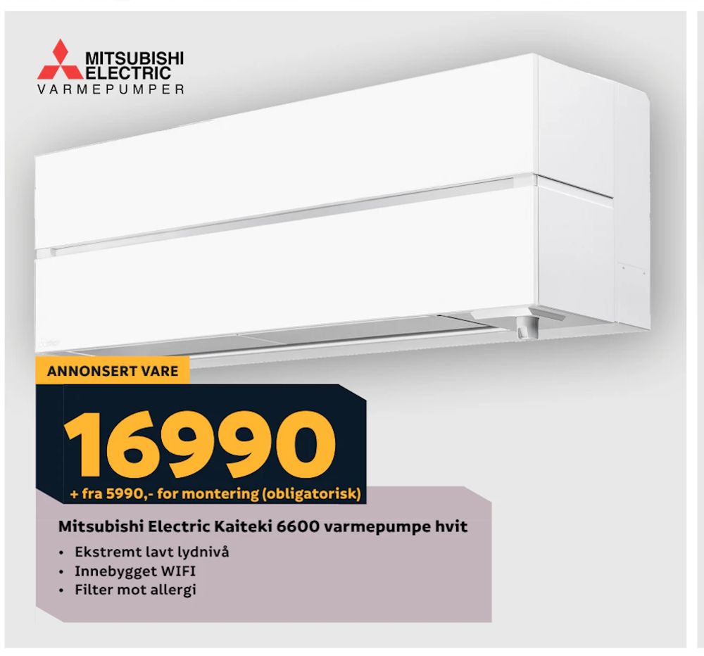 Tilbud på Mitsubishi Electric Kaiteki 6600 varmepumpe hvit fra Megaflis til 16 990 kr