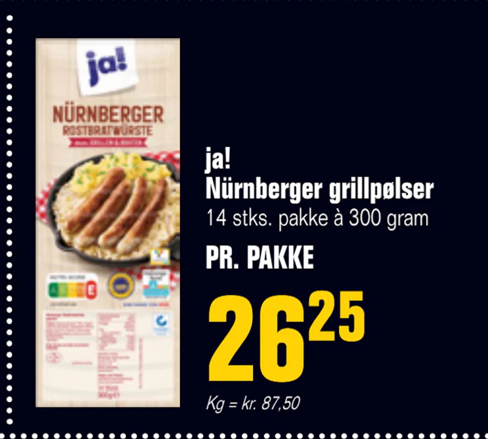 Tilbud på ja! Nürnberger grillpølser fra Otto Duborg til 26,25 kr.