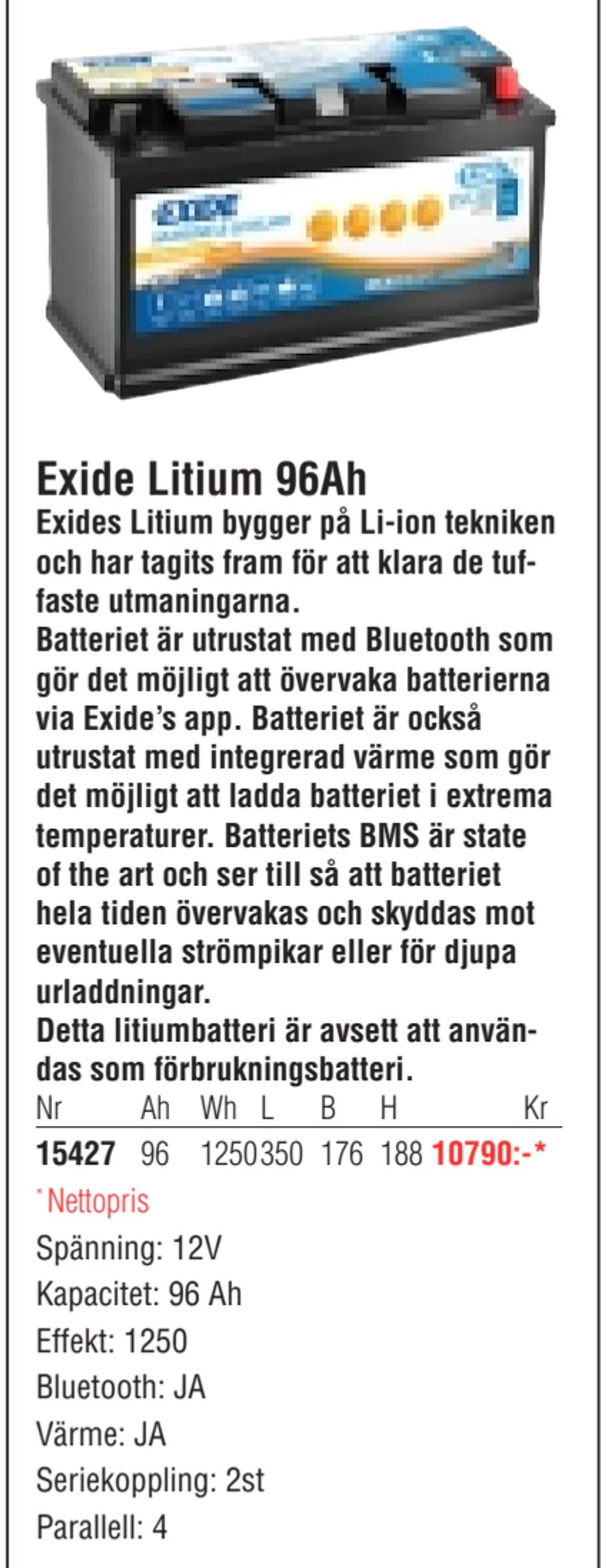 Erbjudanden på Exide Litium 96Ah från Erlandsons Brygga för 10 790 kr
