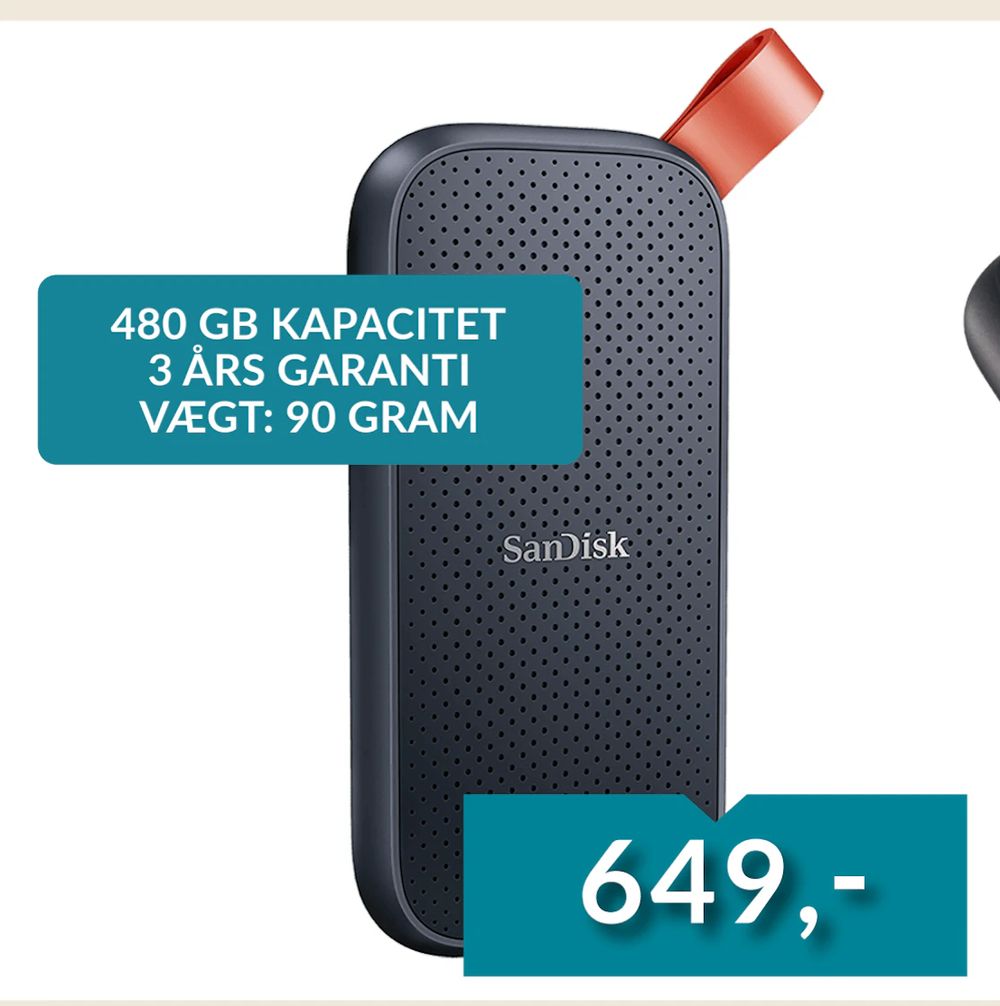 Tilbud på SanDisk Portable SSD løsninger fra CBC IT til 649 kr.