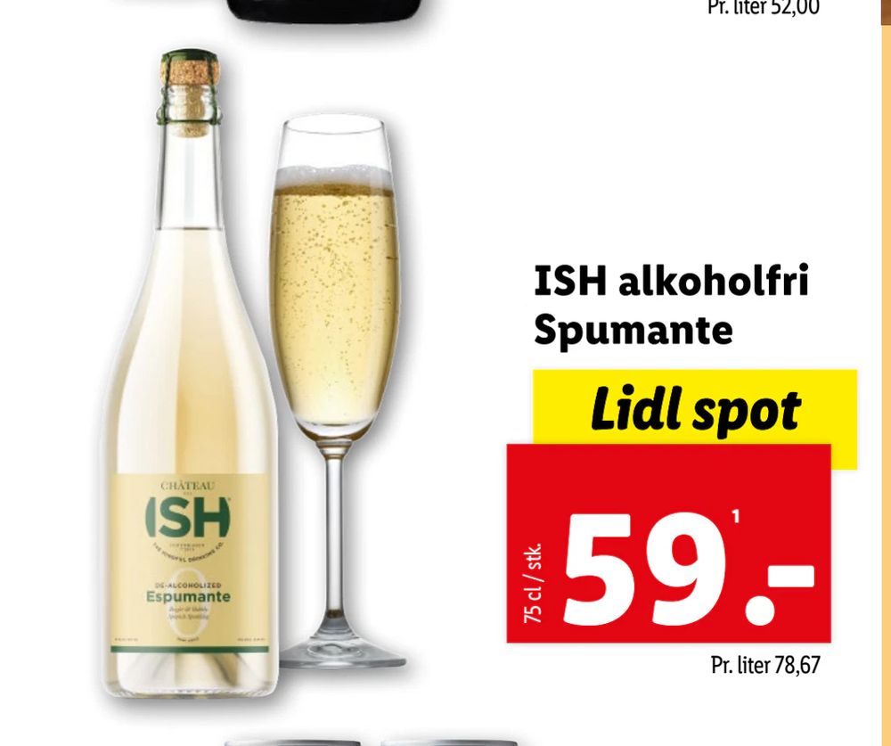 Tilbud på ISH alkoholfri Spumante fra Lidl til 59 kr.