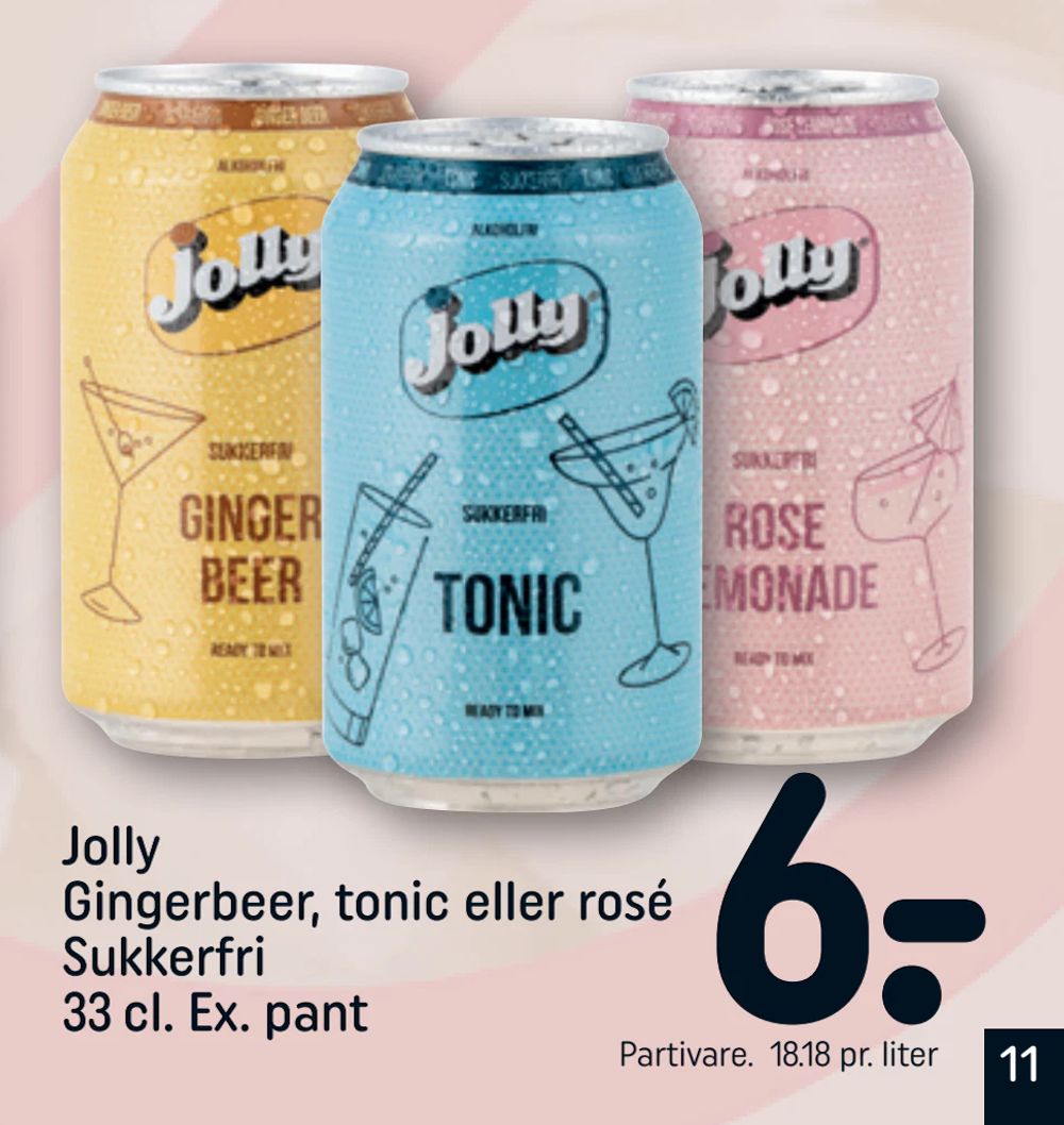 Tilbud på Jolly Gingerbeer, tonic eller rosé Sukkerfri fra REMA 1000 til 6 kr.