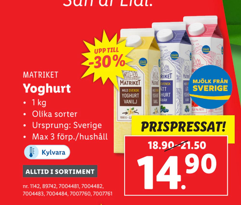 Erbjudanden på Yoghurt från Lidl för 14,90 kr