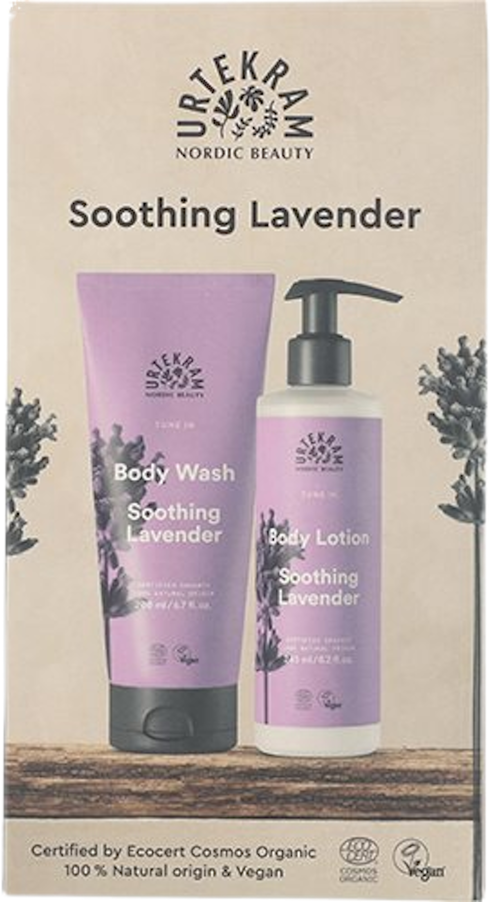 Tilbud på Gaveæske Soothing Lavender Body Lotion & Body Wash (Urtekram) fra Helsam til 87,95 kr.