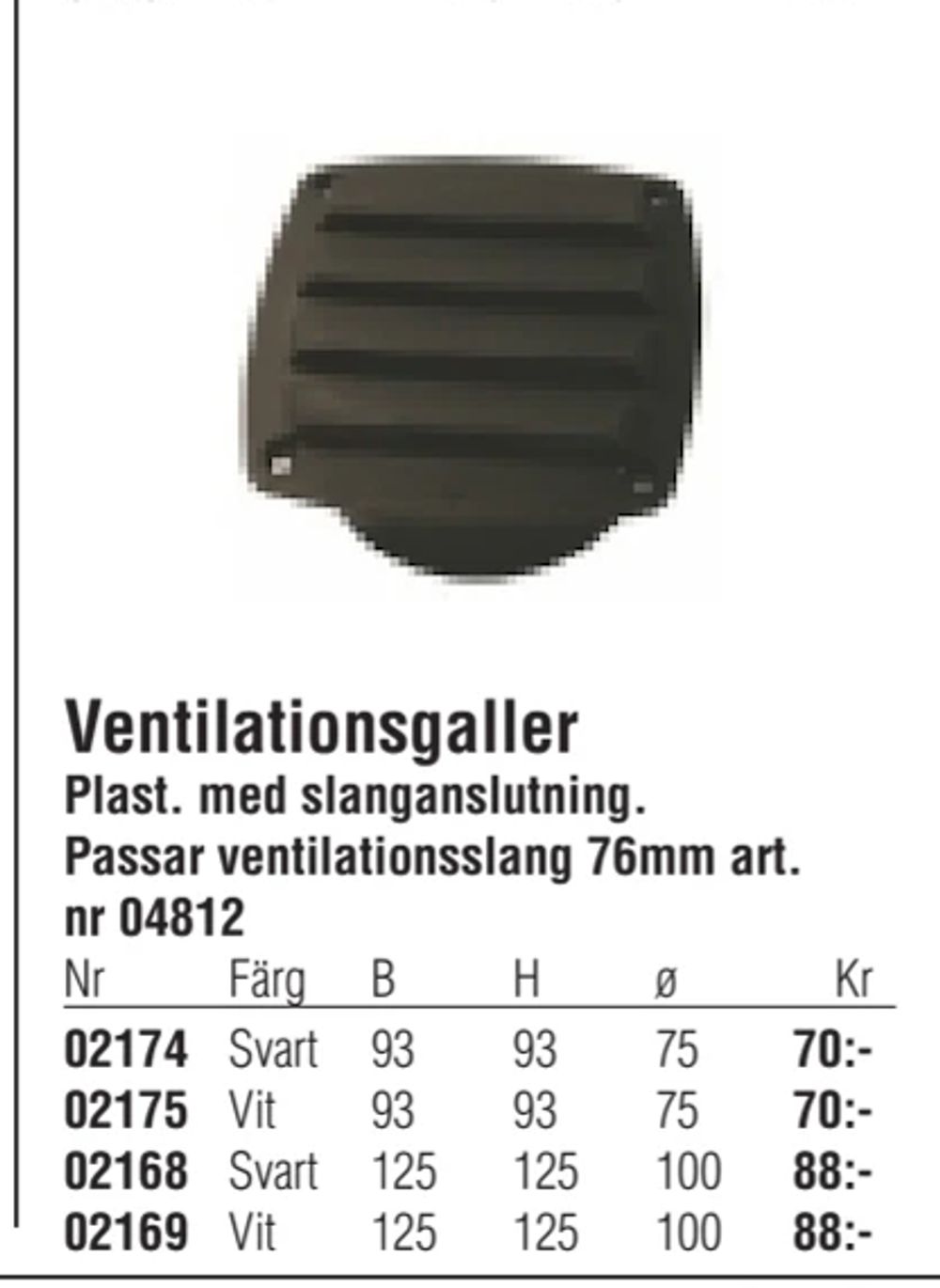 Erbjudanden på Plast. med slanganslutning. Passar ventilationsslang 76mm art. nr 04812 från Erlandsons Brygga för 70 kr