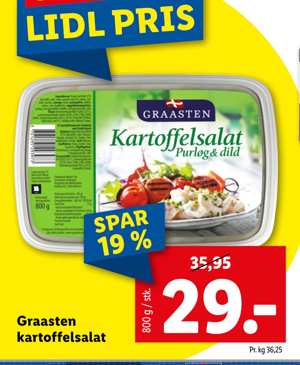 Tilbud på Graasten kartoffelsalat fra Lidl til 29 kr.
