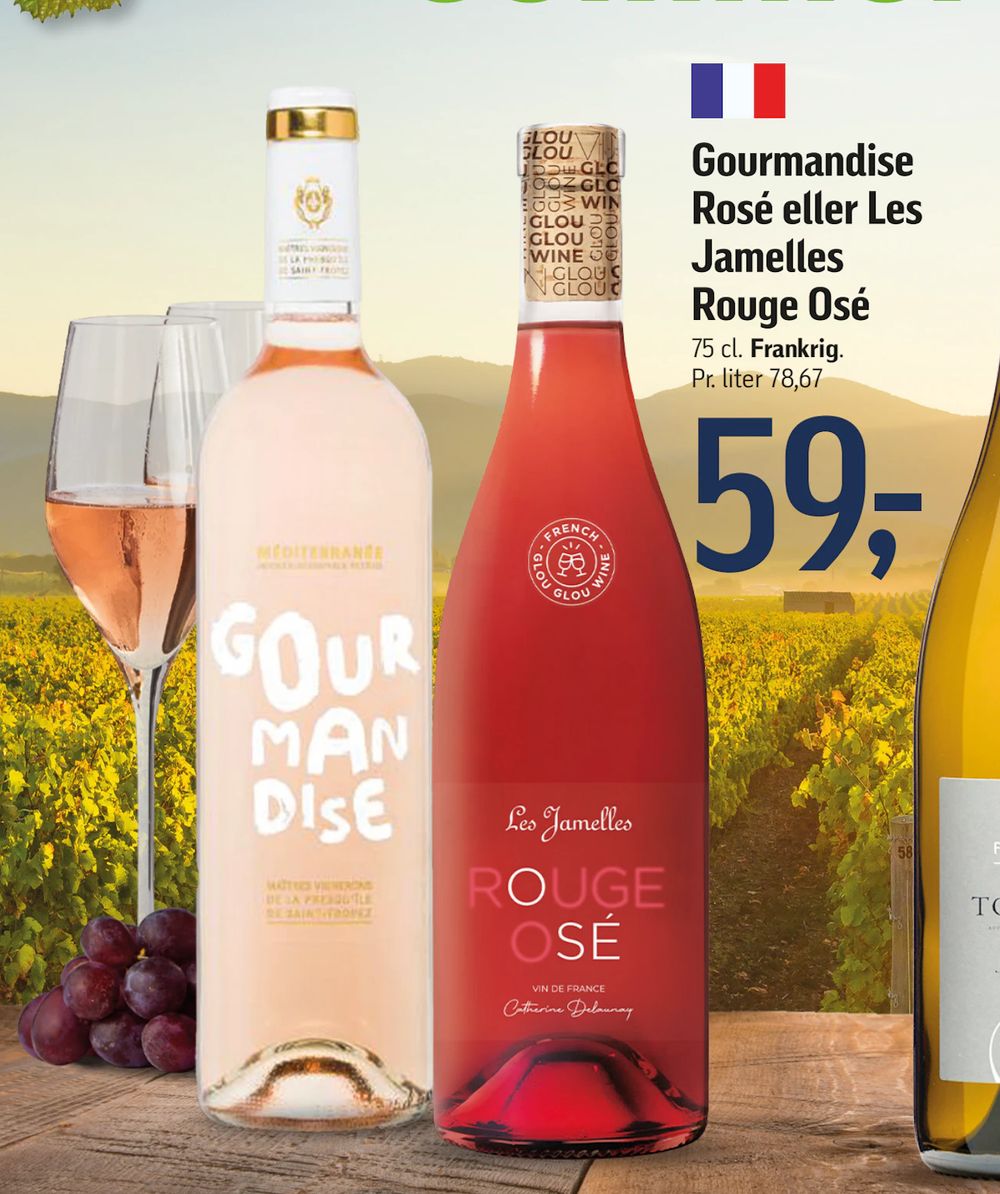 Tilbud på Gourmandise Rosé eller Les Jamelles Rouge Osé fra føtex til 59 kr.