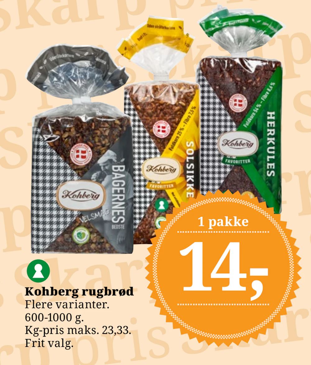 Tilbud på Kohberg rugbrød fra Brugsen til 14 kr.