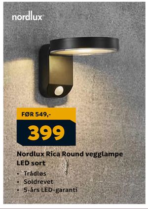Nordlux Rica Round vegglampe LED sort