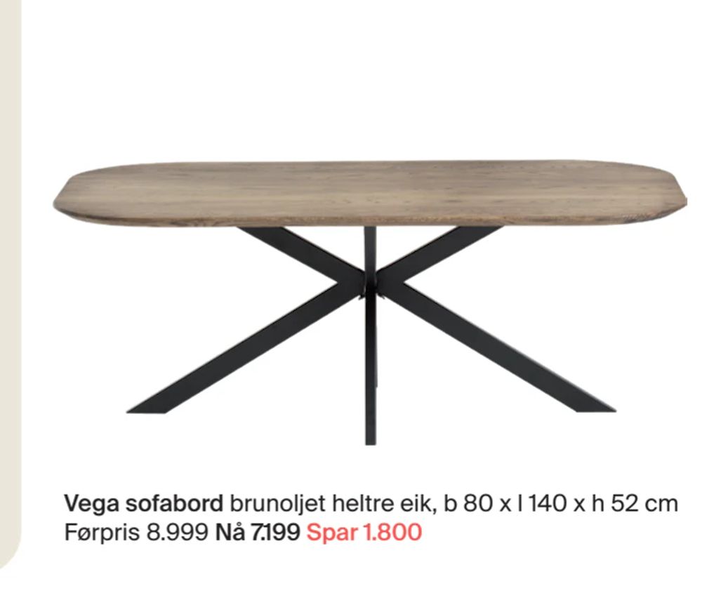 Tilbud på Vega sofabord brunoljet heltre eik fra Møbelringen til 7 199 kr