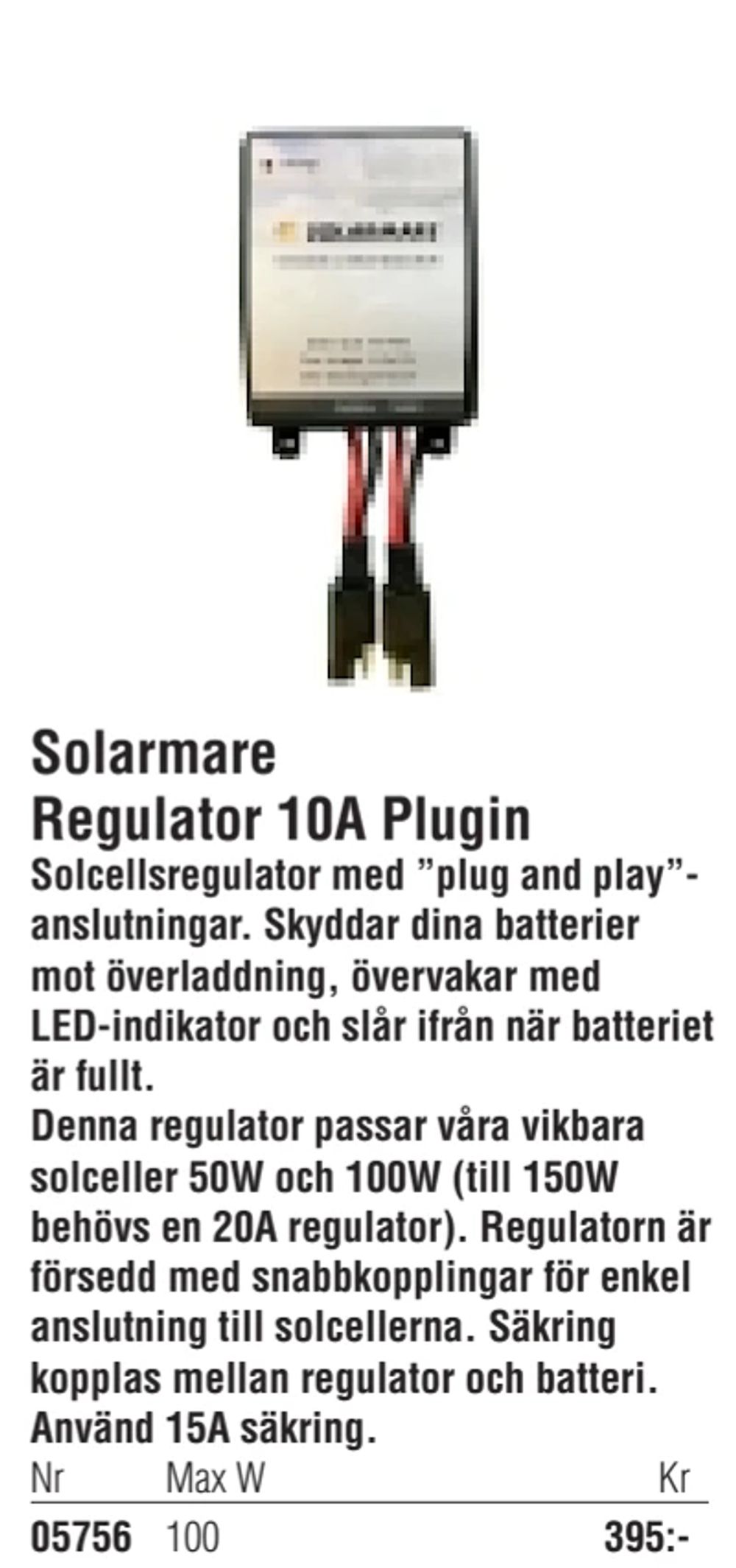 Erbjudanden på Solarmare Regulator 10A Plugin från Erlandsons Brygga för 395 kr
