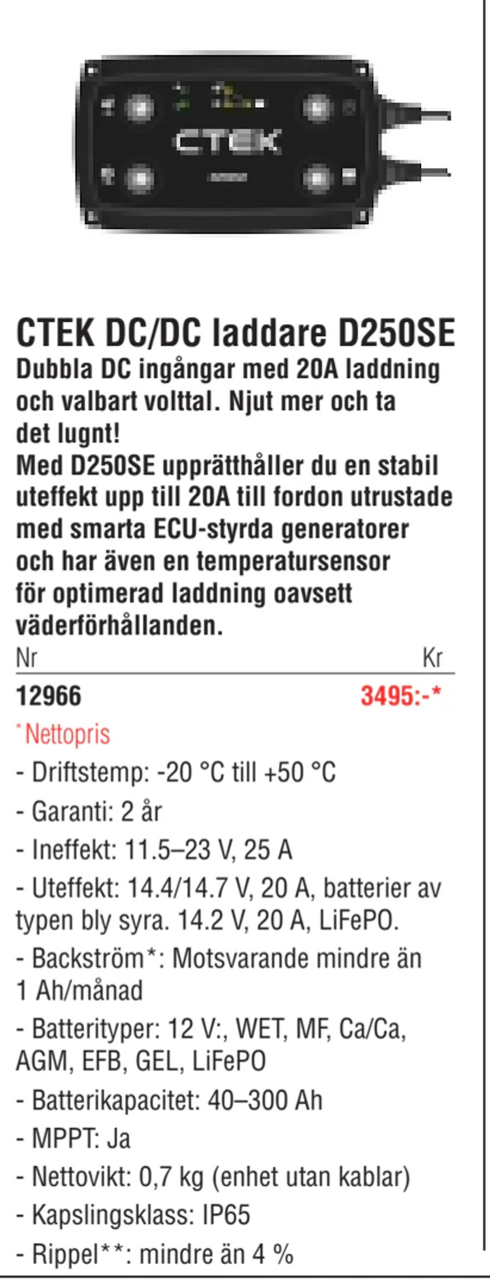 Erbjudanden på CTEK DC/DC laddare D250SE från Erlandsons Brygga för 3 495 kr