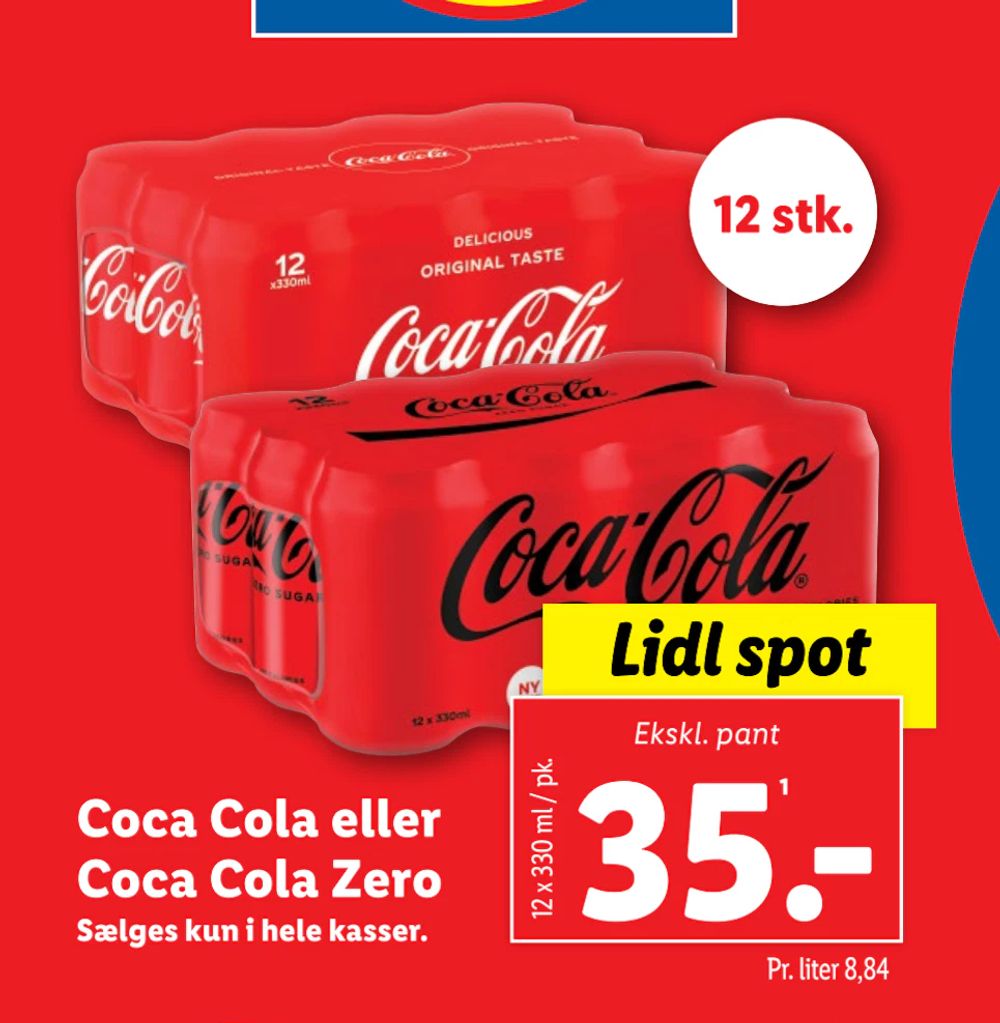 Tilbud på Coca Cola eller Coca Cola Zero fra Lidl til 35 kr.