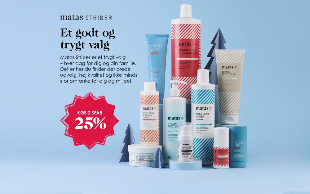 Tilbud på alle Matas Striber krop- og ansigtspleje samt rens fra Matas til 49,95 kr.