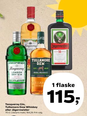 Tanqueray Gin, Tullamore Dew Whiskey eller Jägermeister