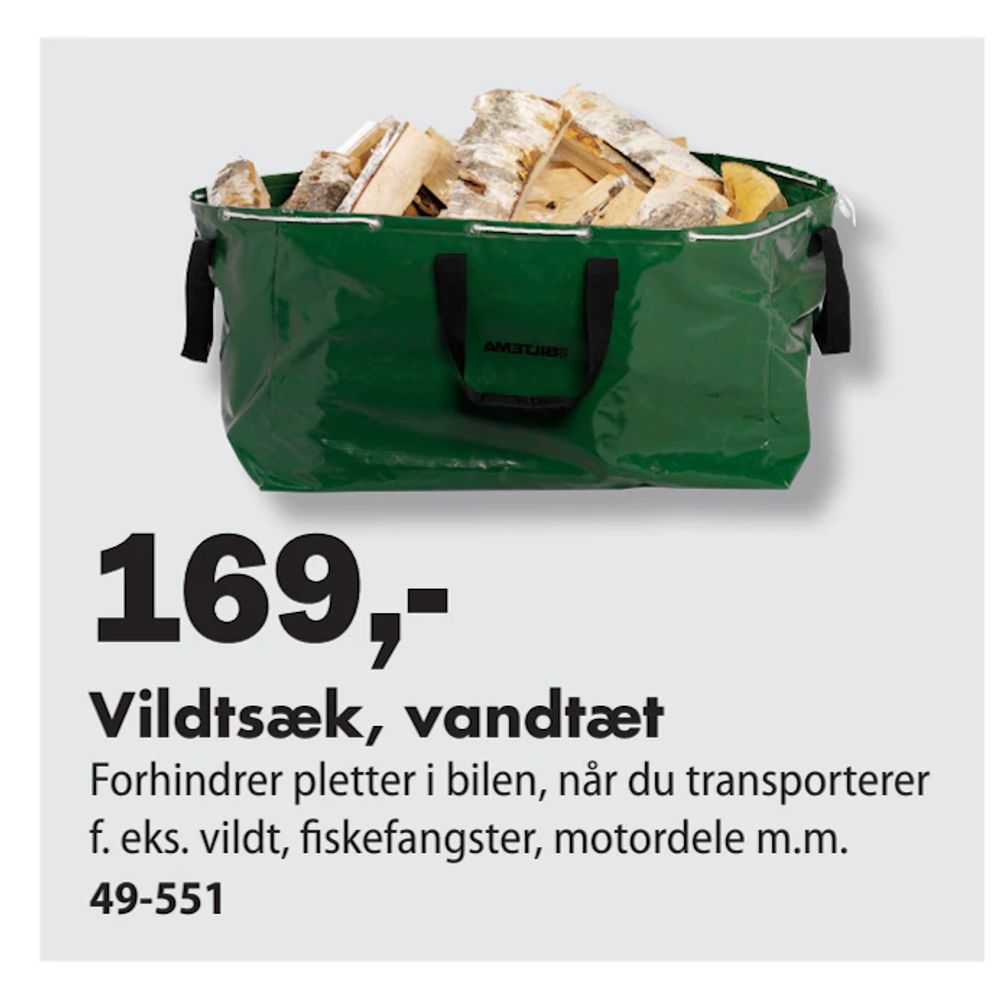Tilbud på Vildtsæk, vandtæt fra Biltema til 169 kr.
