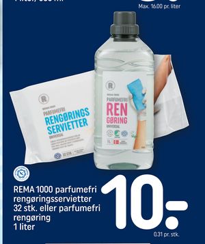 REMA 1000 parfumefri rengøringsservietter 32 stk. eller parfumefri rengøring 1 liter