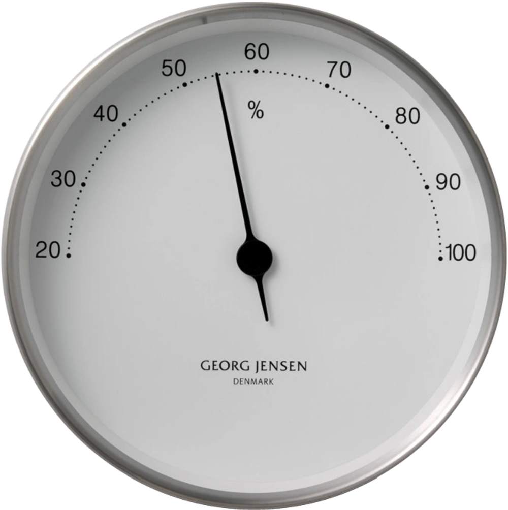 Tilbud på Georg Jensen Henning Koppel hygrometer 10 cm stål/hvid fra Kop & Kande til 449,95 kr.