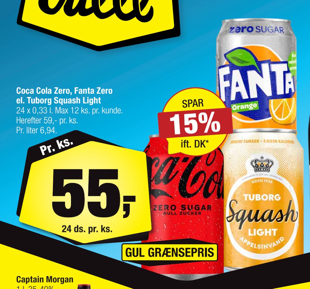 Tilbud på Coca Cola Zero, Fanta Zero el. Tuborg Squash Light fra Calle til 55 kr.