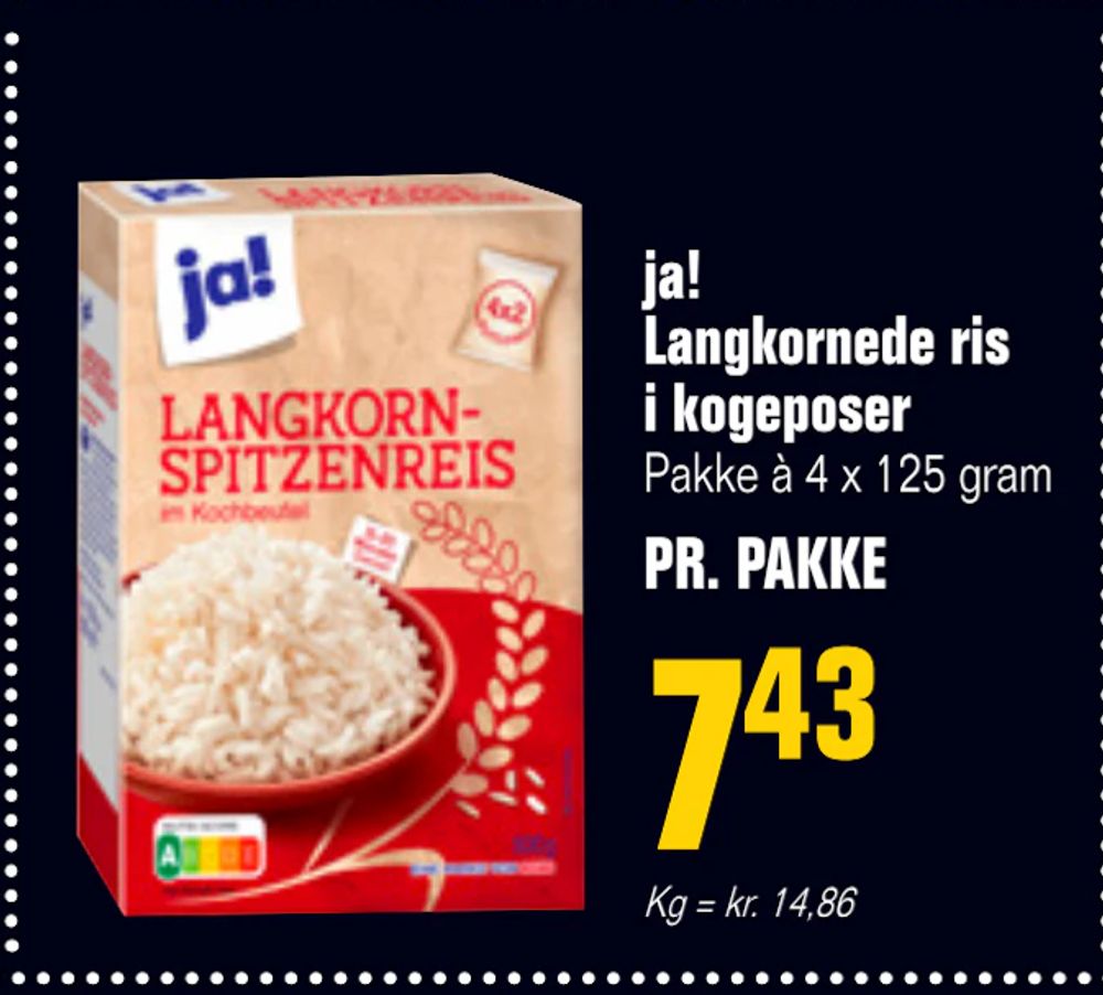 Tilbud på ja! Langkornede ris i kogeposer fra Otto Duborg til 7,43 kr.