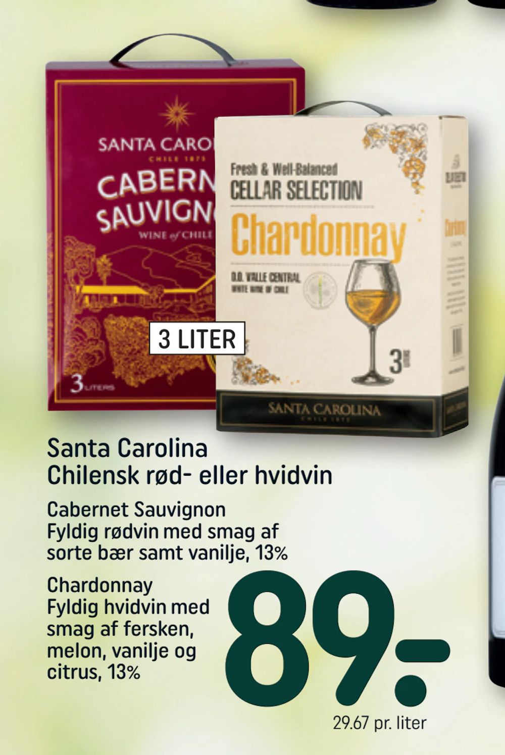 Tilbud på Santa Carolina Chilensk rød- eller hvidvin fra REMA 1000 til 89 kr.