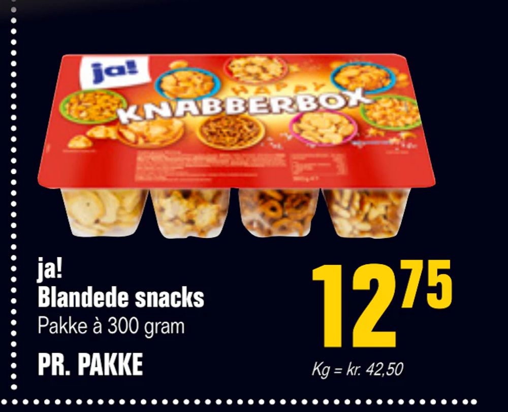 Tilbud på ja! Blandede snacks fra Poetzsch Padborg til 12,75 kr.
