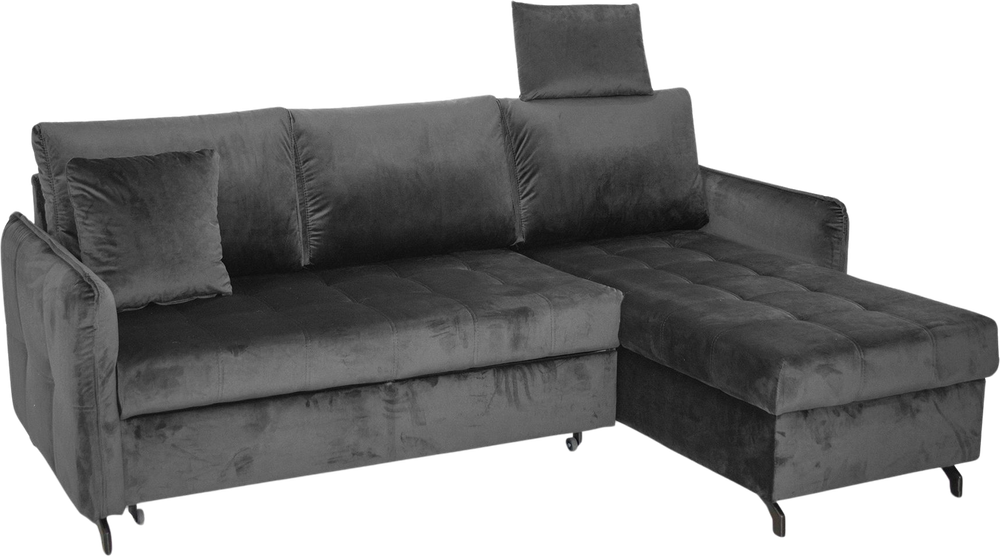 Tilbud på Jessica Sovesofa M. Chaiselong, Grå Velour (Vendbar) 92 Cm 224 Cm fra My Home Møbler til 5.999 kr.