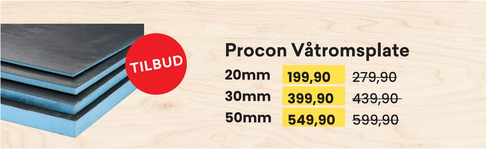 Tilbud på Procon Våtromsplate fra Right Price Tiles til 199,90 kr