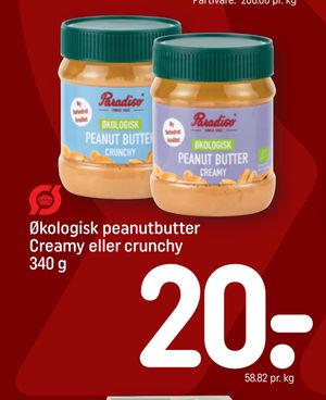 Økologisk peanutbutter Creamy eller crunchy 340 g