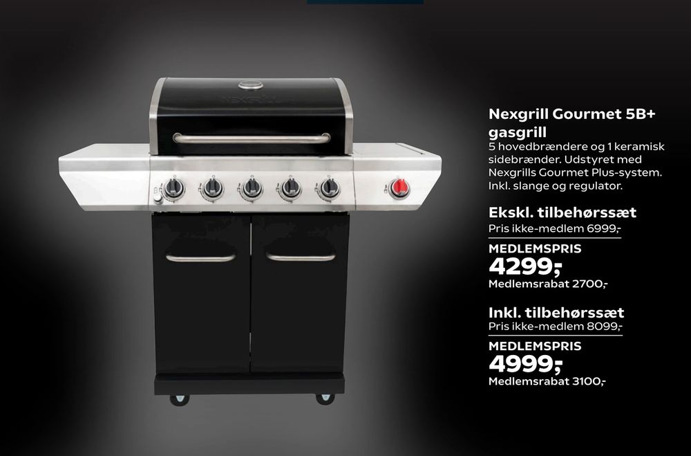 Tilbud på Nexgrill Gourmet 5B+ gasgrill fra Coop.dk til 6.999 kr.