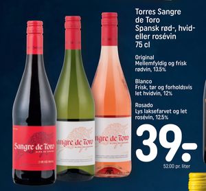 Torres Sangre de Toro Spansk rød-, hvid- eller rosévin 75 cl