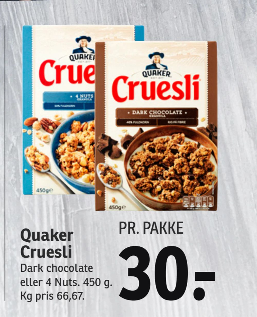 Cruesli m. chokolade fra Quaker – Leveret med