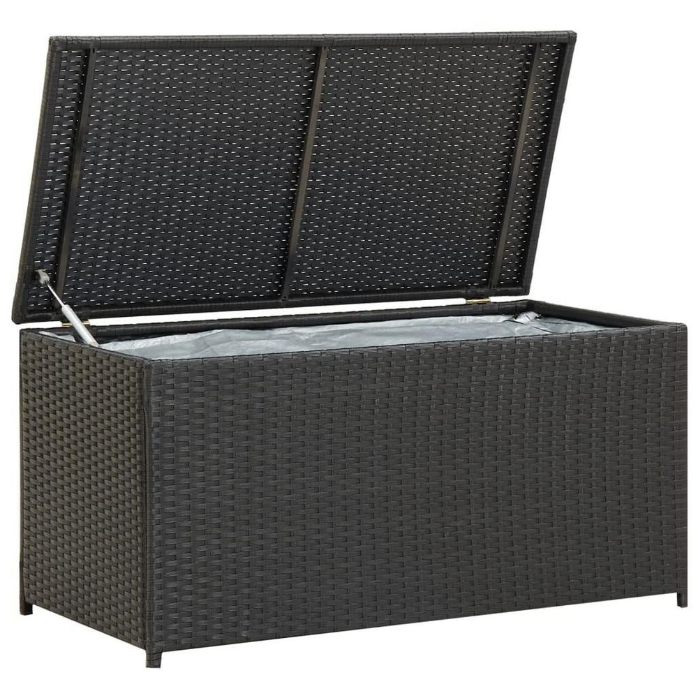 Tilbud på Opbevaringskasse til haven 100x50x50 cm polyrattan sort fra Boligcenter.dk til 888 kr.