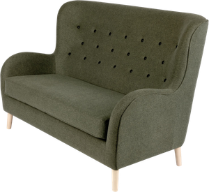 King 2 Pers Sofa, Grøn M. Sorte Læderknapper 100 Cm 151 Cm