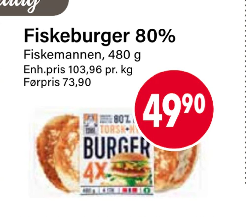 Tilbud på Fiskeburger 80% fra Nærbutikken til 49,90 kr