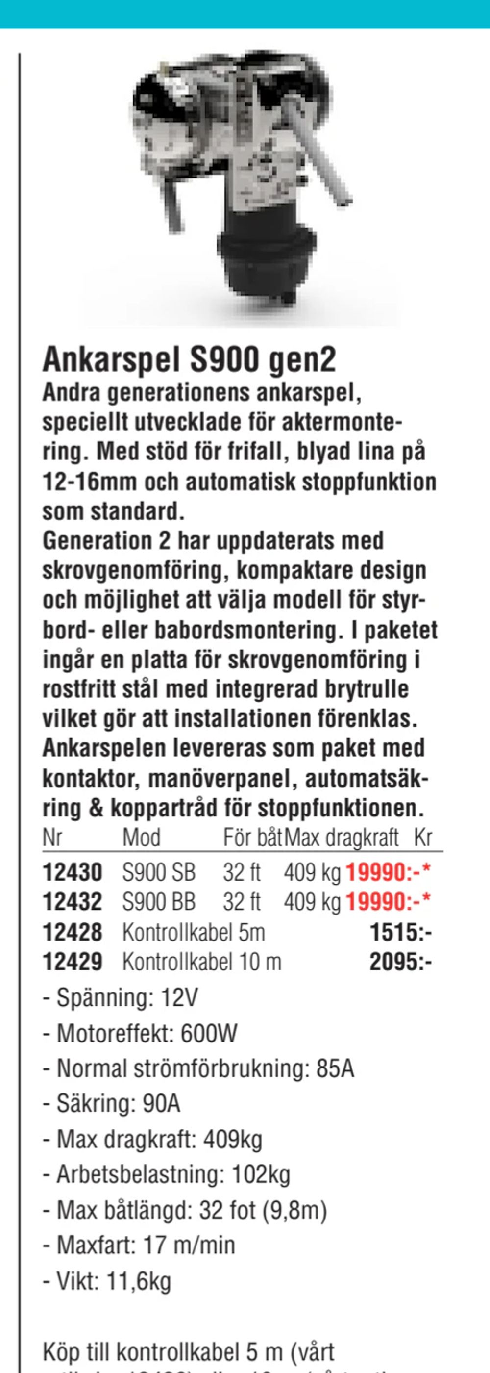Erbjudanden på Ankarspel S900 gen2 från Erlandsons Brygga för 19 990 kr