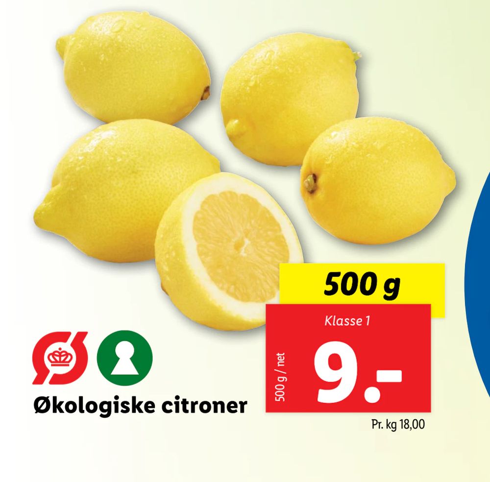 Tilbud på Økologiske citroner fra Lidl til 9 kr.
